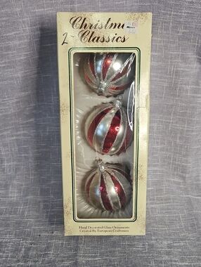 Red & Silver Striped Glass Ornament Set - 3 Pack